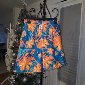 NFINITY Vibrant Orange and Blue Floral Swim Shorts EUC
